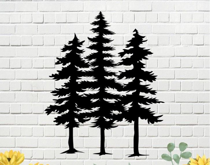 Excmoky 3 Pine Trees Metal Wall Art, 16"x20"