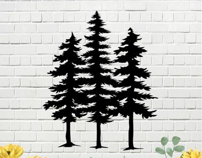 Excmoky 3 Pine Trees Metal Wall Art, 16"x20"