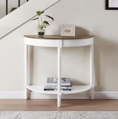 *Imperfect* French Country White Half-Circle Wood Console Table with Shelf