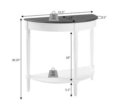 *Imperfect* French Country White Half-Circle Wood Console Table with Shelf