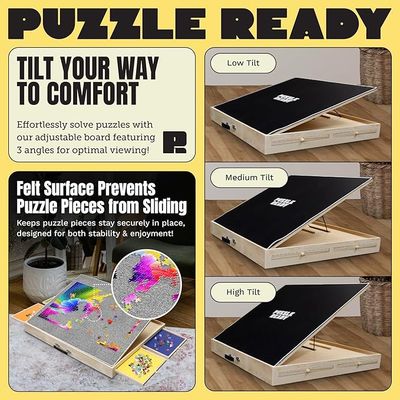 Puzzle Ready Tilting Wooden Jigsaw Puzzle Board with Drawers