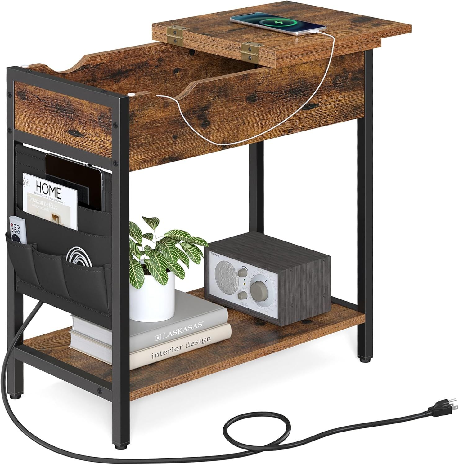 VASAGLE Flip Top End Table with USB Ports &amp; Power Outlets