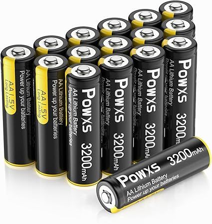 POWXS AA Lithium Batteries 3200mAh, 16 Pack