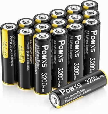 POWXS AA Lithium Batteries 3200mAh, 16 Pack