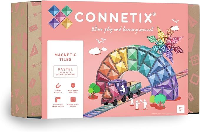 CONNETIX Magnetic Tiles Pastel Mega Pack, 202 Pieces