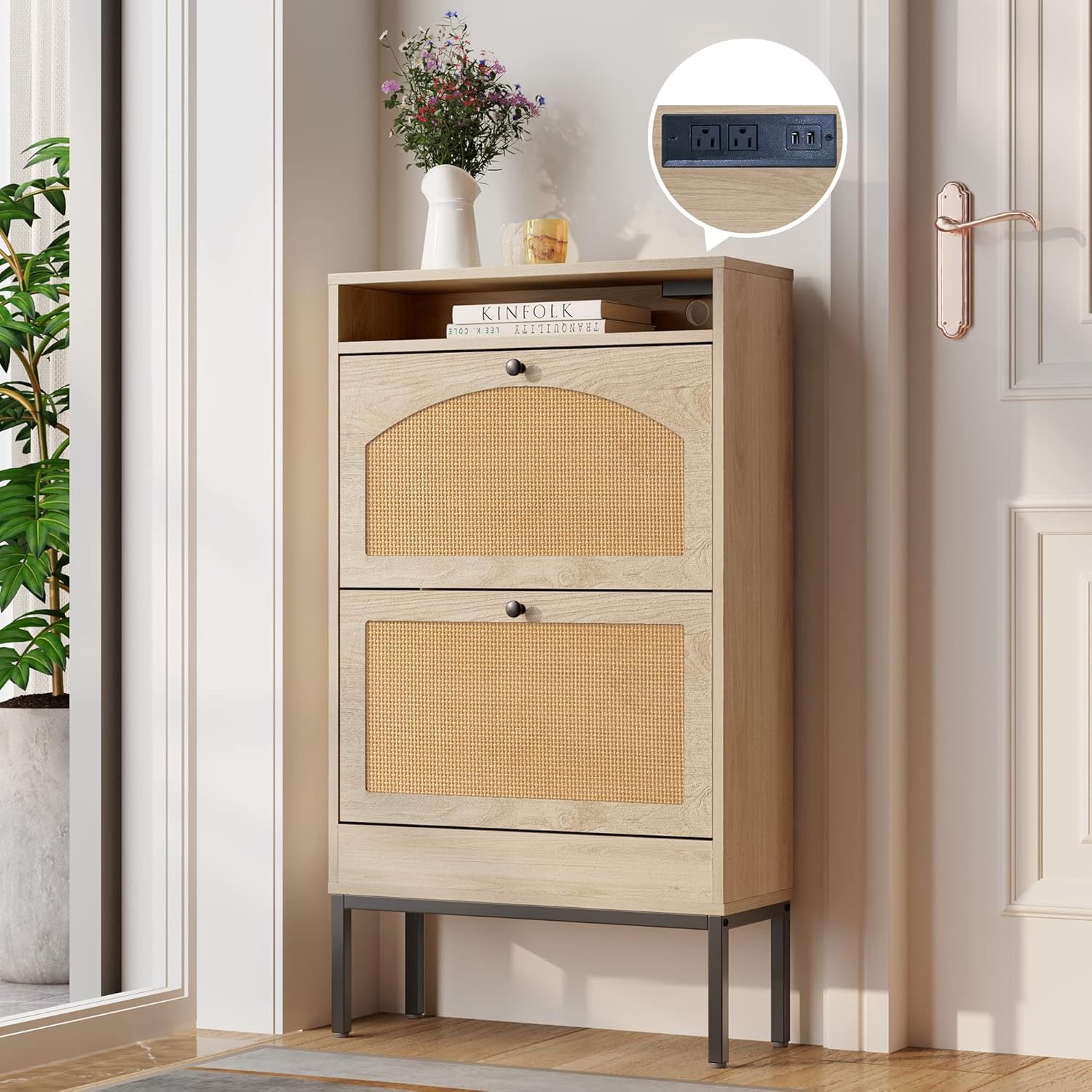 Toytexx Shoe Cabinet with Rattan Flip Drawers