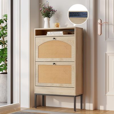 Toytexx Shoe Cabinet with Rattan Flip Drawers