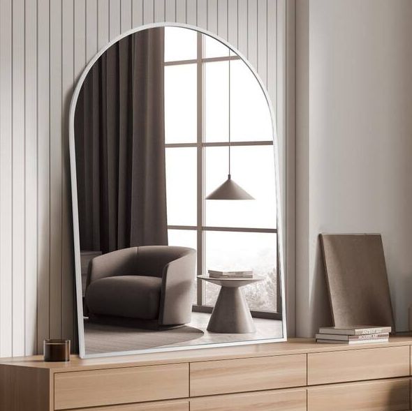 24 in. W x 36 in. H Arched Framed Bathroom Vanity Mirror