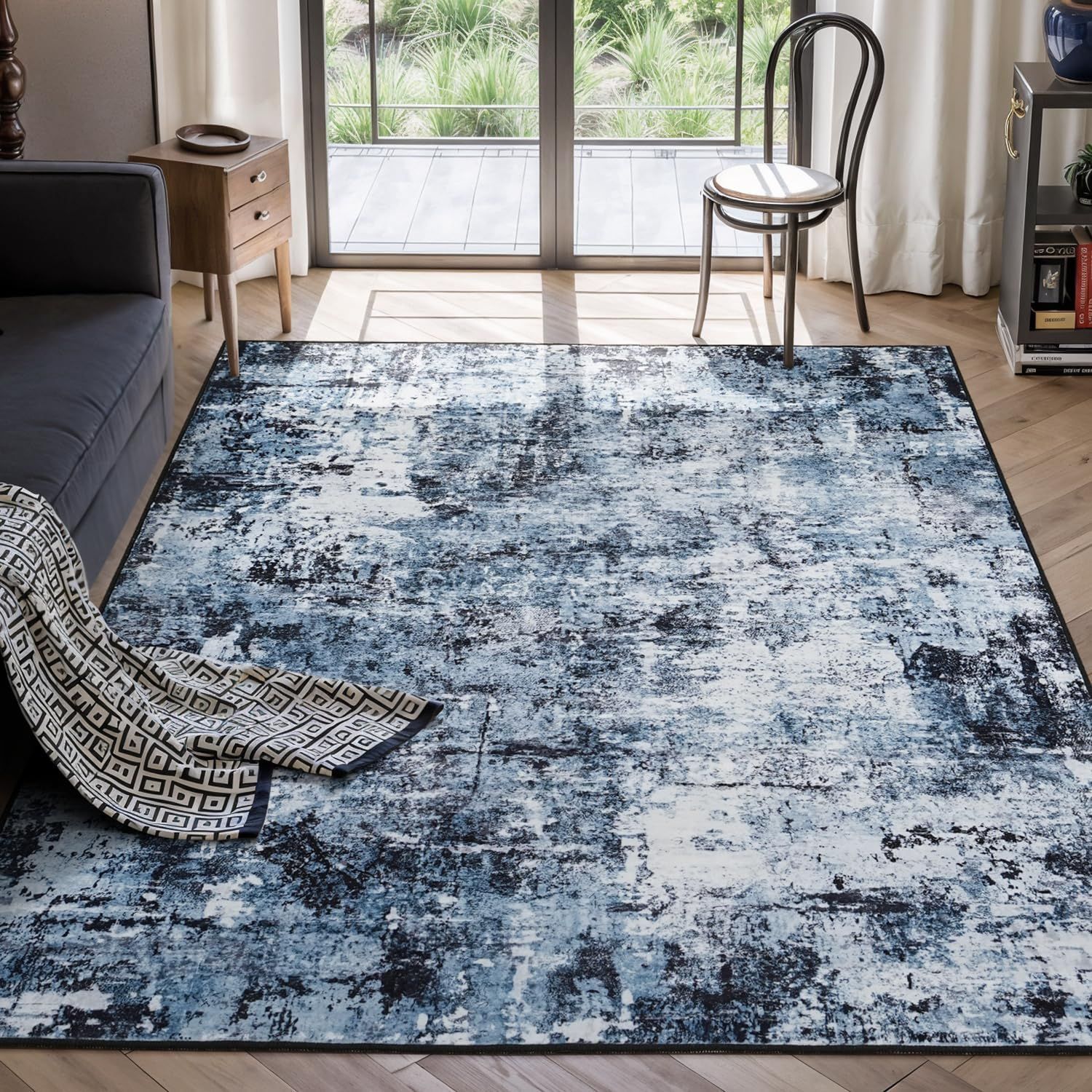 Rugflix 5x7 Modern Dark Blue Abstract Area Rug