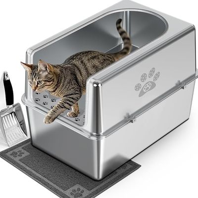 PWTAA Enclosed Stainless Steel Cat Litter Box
