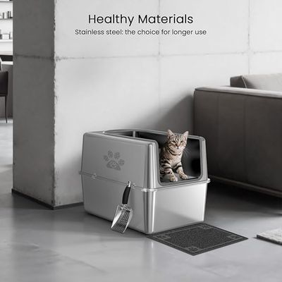 PWTAA Enclosed Stainless Steel Cat Litter Box