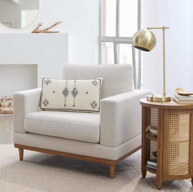 *Imperfect* Better Homes &amp; Gardens Springwood Wood Frame Accent Chair, Cream Linen