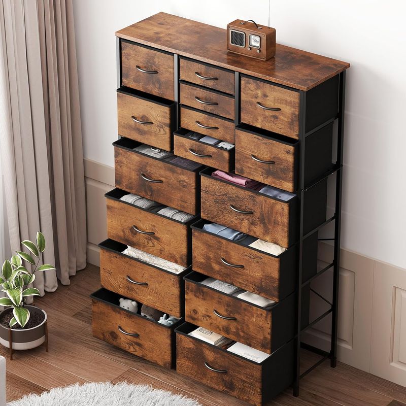 Soges 6-Tier 16 Drawer Dresser, Brown