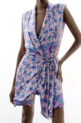 Zara Purple Satin Paisley Sleeveless Dress;
