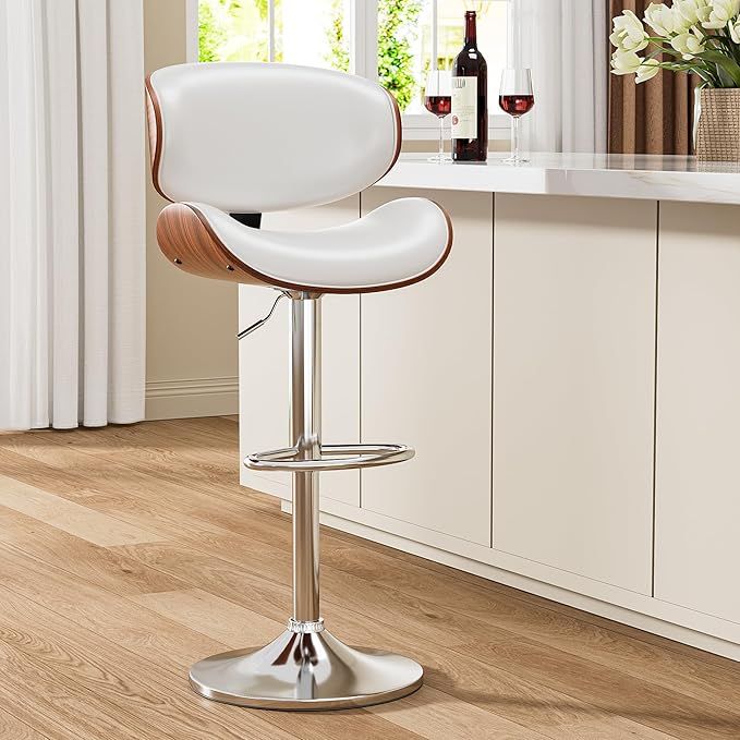 Aowos Adjustable Swivel Leather Bar Stool