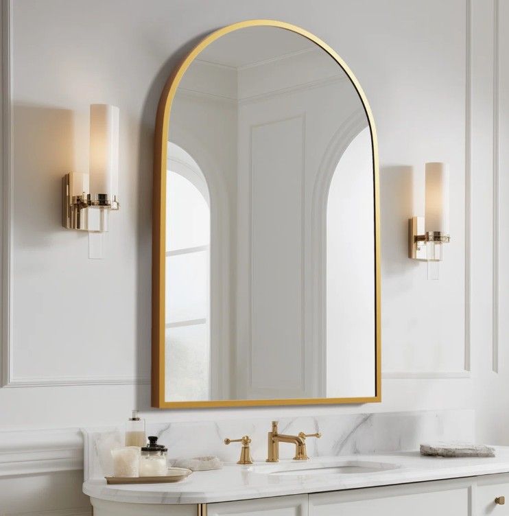 Margulies Metal Arch Mirror; Gold 36" x 24"