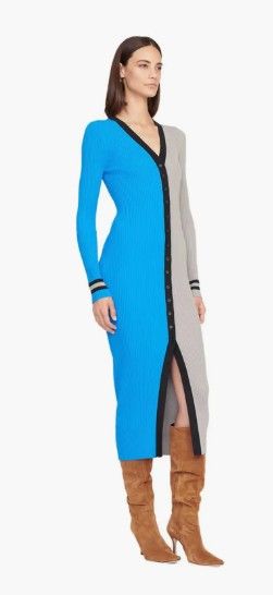 STAUD Blue/Silver Detroit Lions Shoko Knit Button-Up Sweater Dress; Small