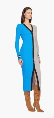 STAUD Blue/Silver Detroit Lions Shoko Knit Button-Up Sweater Dress; Small