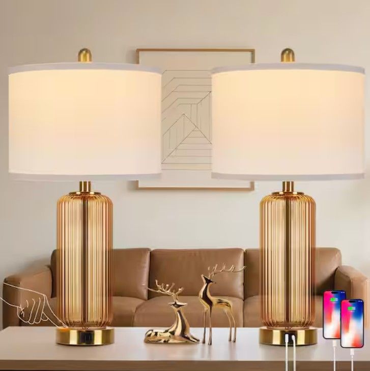 26'' Modern Brown Glass Table Lamps Set of 2