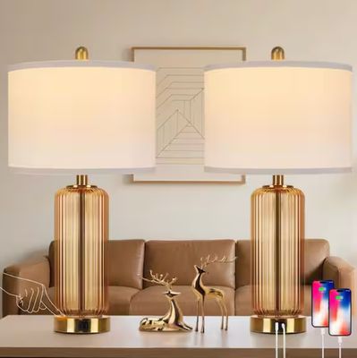 26'' Modern Brown Glass Table Lamps Set of 2