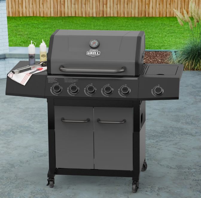 Expert Grill 5-Burner Gas BBQ Grill with Side Burner, Graphite