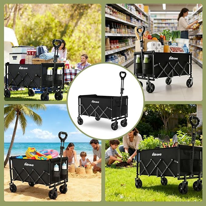 InBrave Collapsible Wagon Cart with All-Terrain Wheels