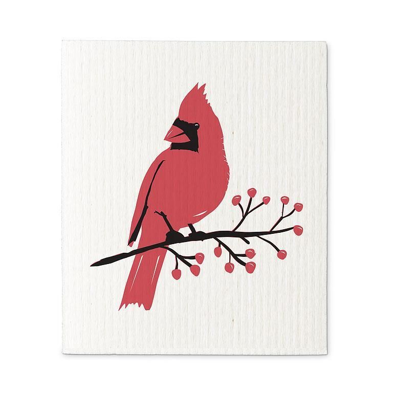 Cardinal on Branch Dishcloths. Set of 2