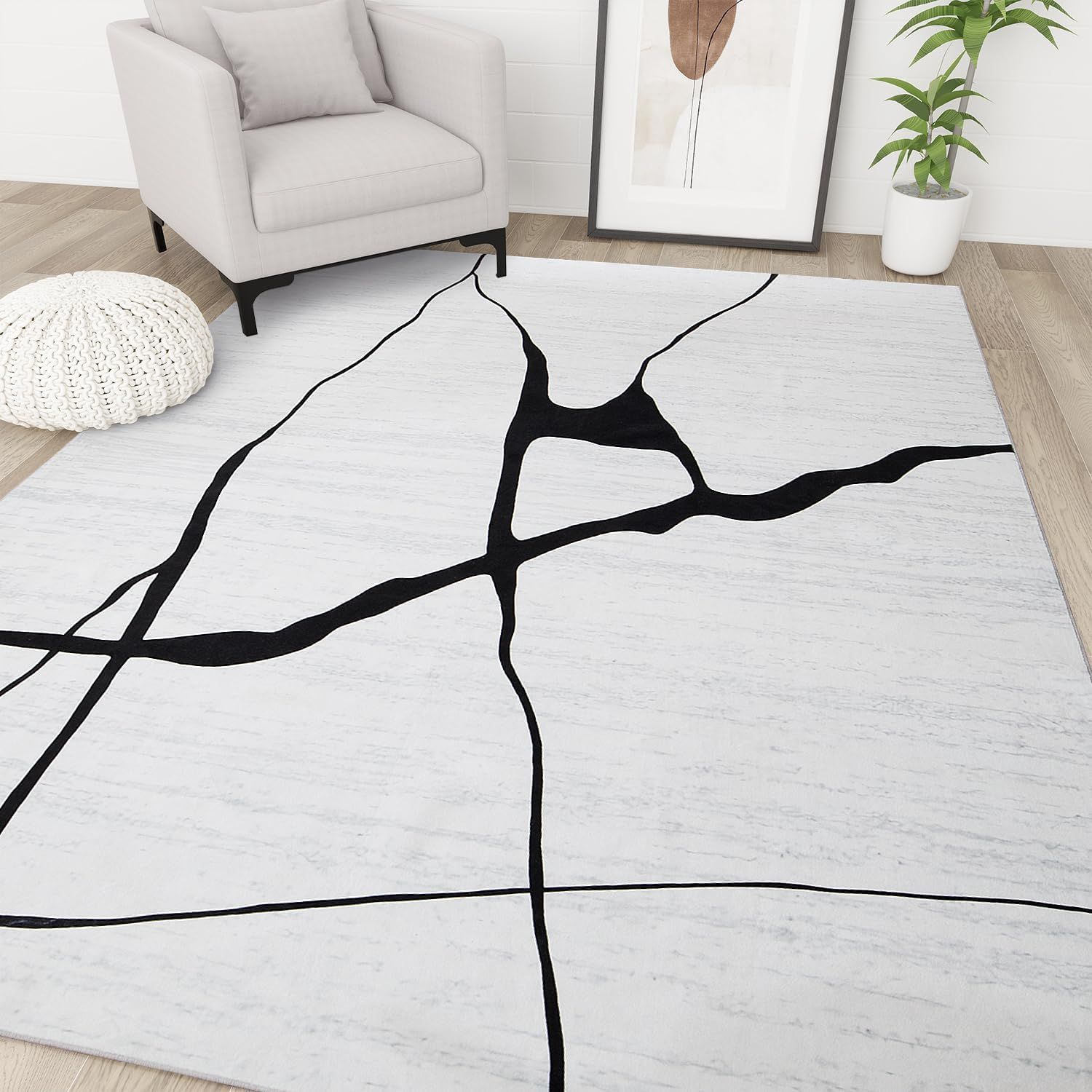 YIHOUSE 6x9 Abstract Black and White Rug