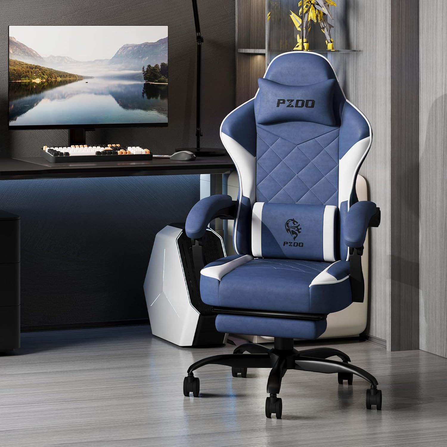 Submi Gaming Chair with Footrest &amp; Height Adjustable