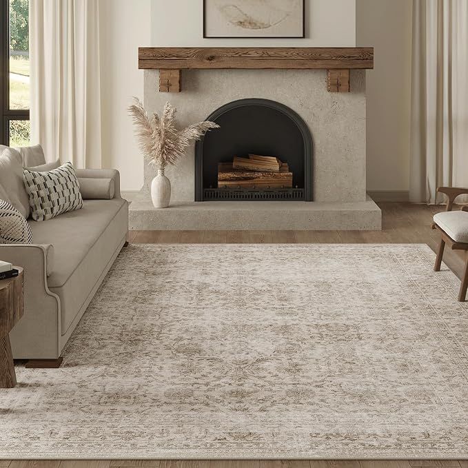 Fmfunctex 6'x9' Vintage Neutral Distressed Area Rug