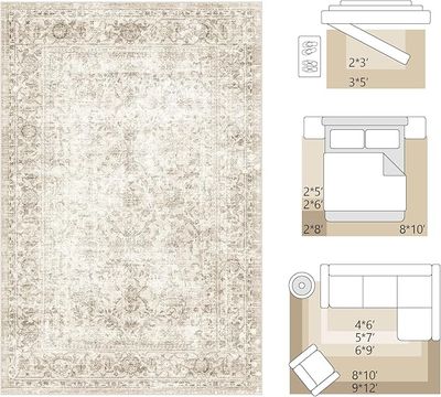 Fmfunctex 6'x9' Vintage Neutral Distressed Area Rug