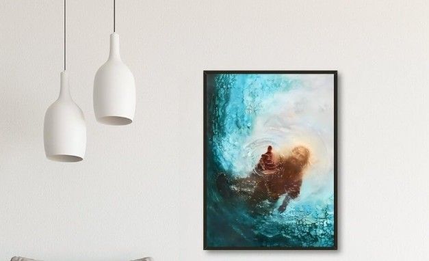 Jesus Christian Canvas Wall Art Hand Of God Reaching Into Water