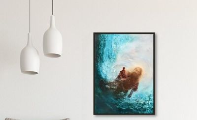 Jesus Christian Canvas Wall Art Hand Of God Reaching Into Water