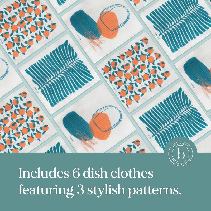 Brimley Reusable Swedish Dish Cloth 6 Pack (Orange Print)
