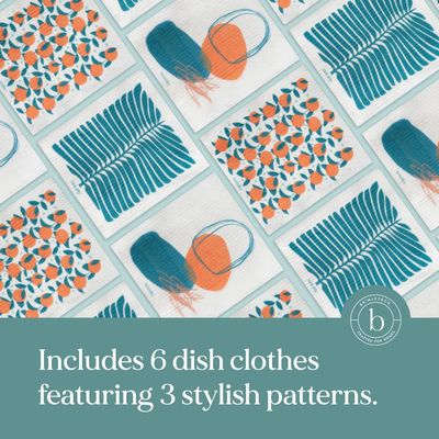 Brimley Reusable Swedish Dish Cloth 6 Pack (Orange Print)