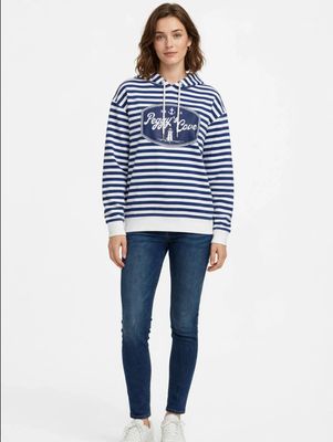"Peggy's Cove" Retro Oval Icon Badge Striped Hoodie, Large