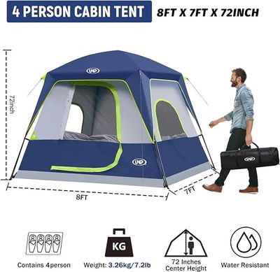 unp 4-Person Camping Tent, Dark Blue