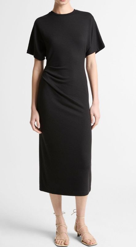 Vince Ruched-Side Knit Short-Sleeve Dress, Large