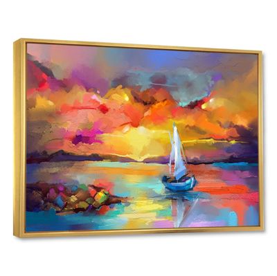 *Imperfect* Framed Sunset Painting with Colorful Reflections II Wall Art