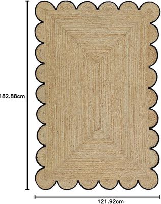 Weaving Village Scalloped Natural Jute Area Rug, Black Trim, 4'x6'