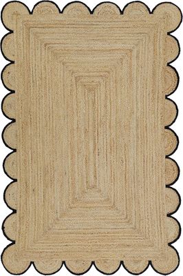Weaving Village Scalloped Natural Jute Area Rug, Black Trim, 4'x6'