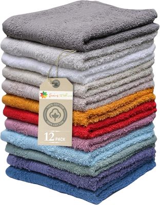 Washcloths, 12 Pack, 100%  Cotton, Size 13" X 13"