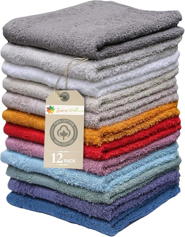 Washcloths, 12 Pack, 100%  Cotton, Size 13" X 13"
