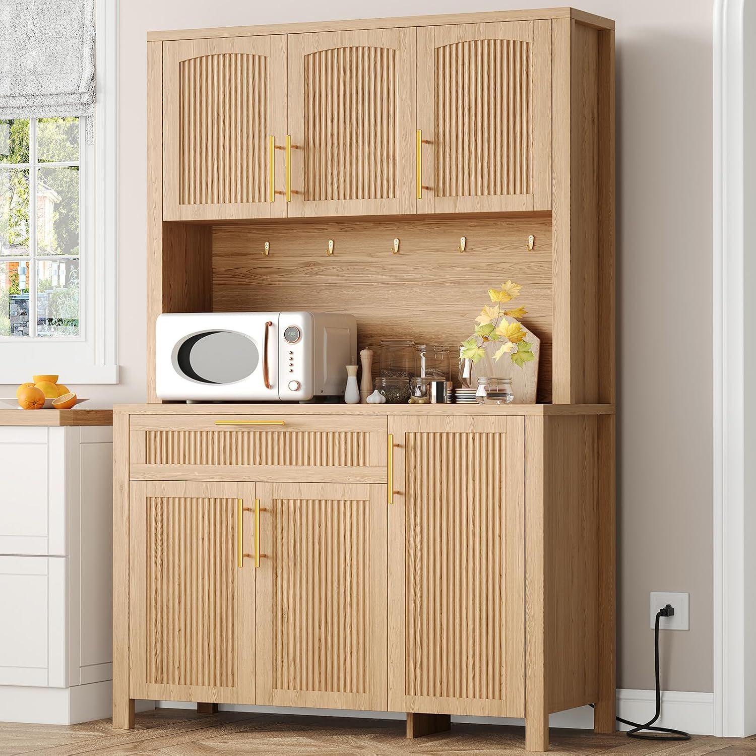 Zeibospri Fluted Kitchen Pantry Storage Cabinet