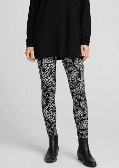 Just Cozy Faux Fur Lined Leggings, Color: Black &amp; White Paisley, Size: XS/S