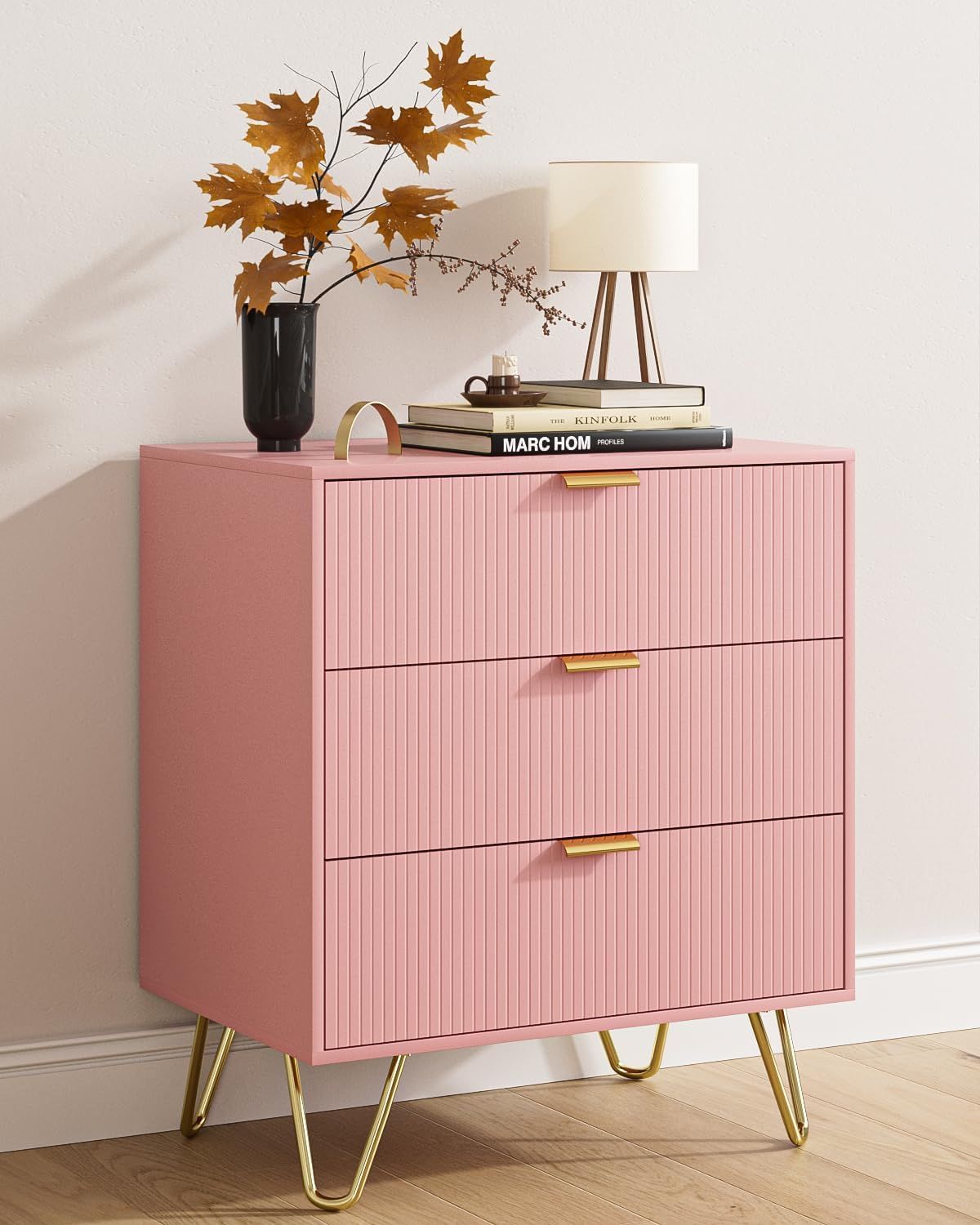 Apetacat Modern 3-Drawer Dresser, Pink