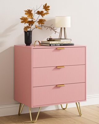 Apetacat Modern 3-Drawer Dresser, Pink