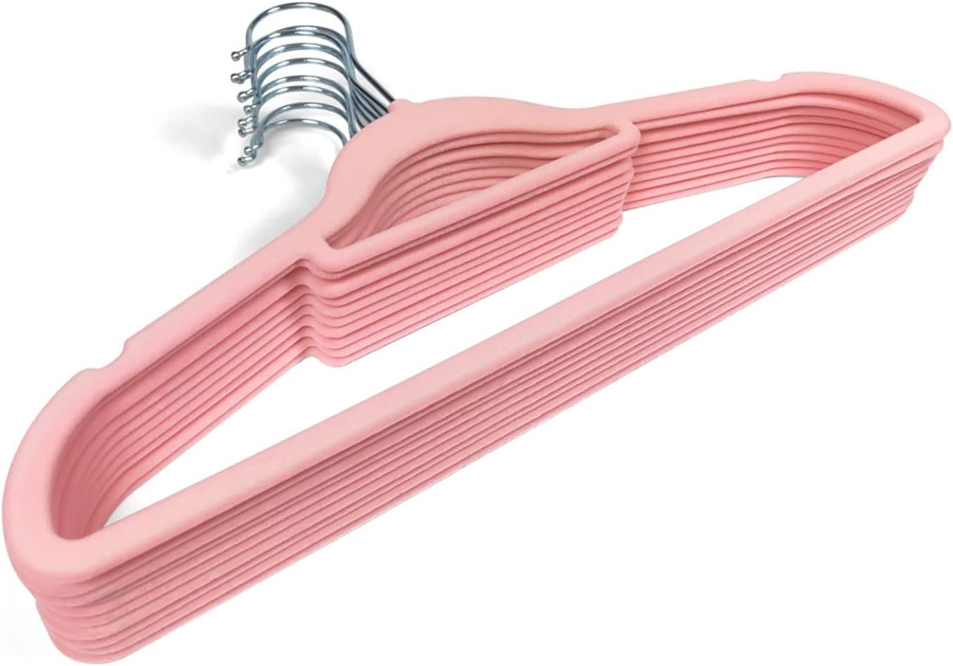 Set of 10; Premium Non-Slip Velvet Hangers, Pink