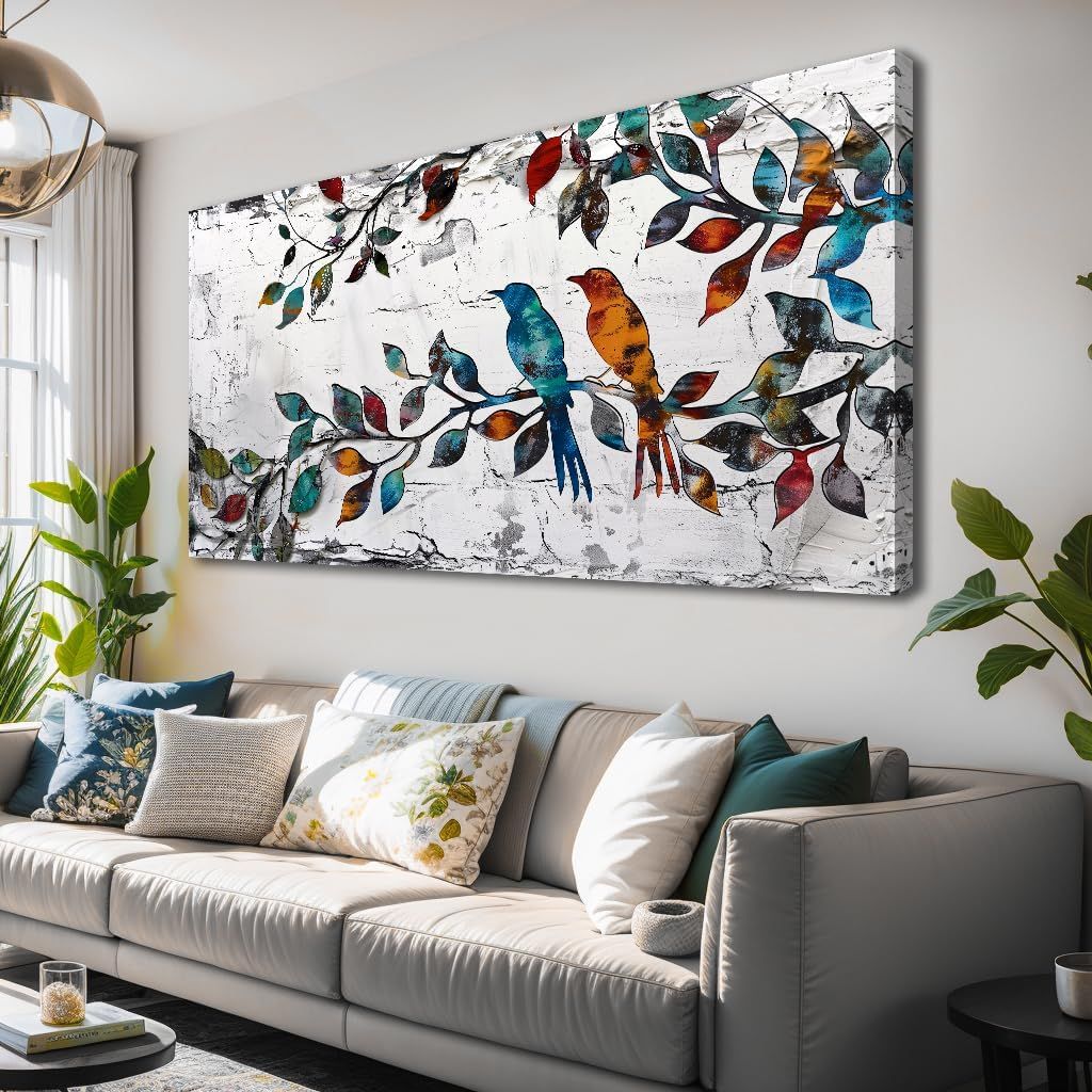 Colorful Birds on a Branch Canvas, 24"x36"