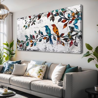 Colorful Birds on a Branch Canvas, 24"x36"